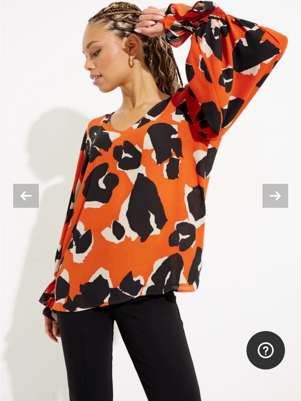 Joseph Ribkoff Bold Orange and Black Abstract V-Neck Blouse